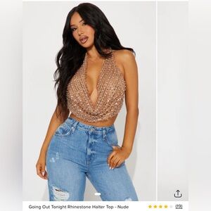 Fashion Nova Rhinestone Nude Crop Top